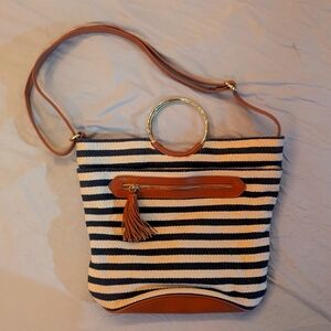 Striped Tan, Black and White Women's Bag